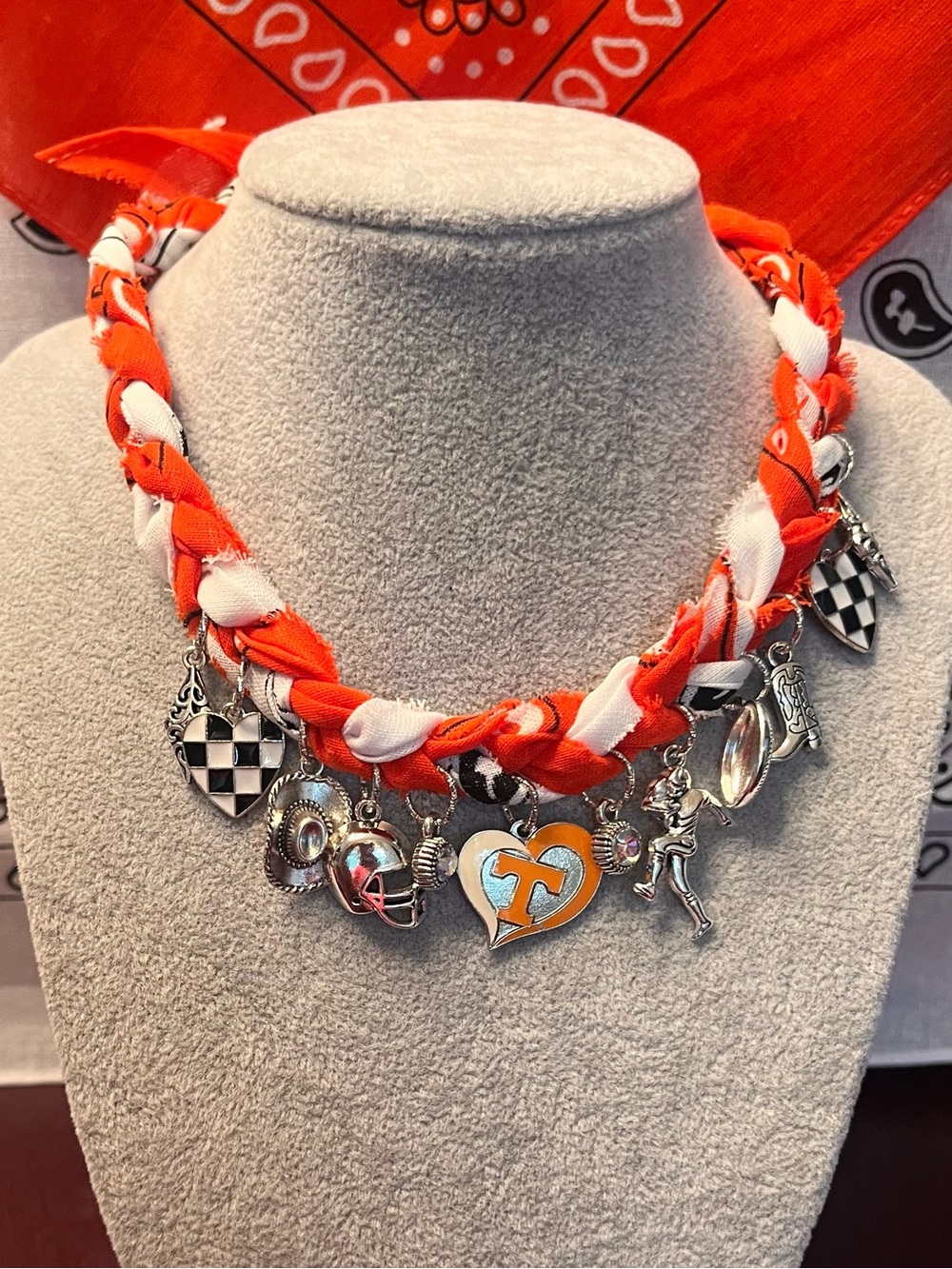 University of Tennessee Braided Bandana Charm Necklace, VOLS, Volunteers, 26”